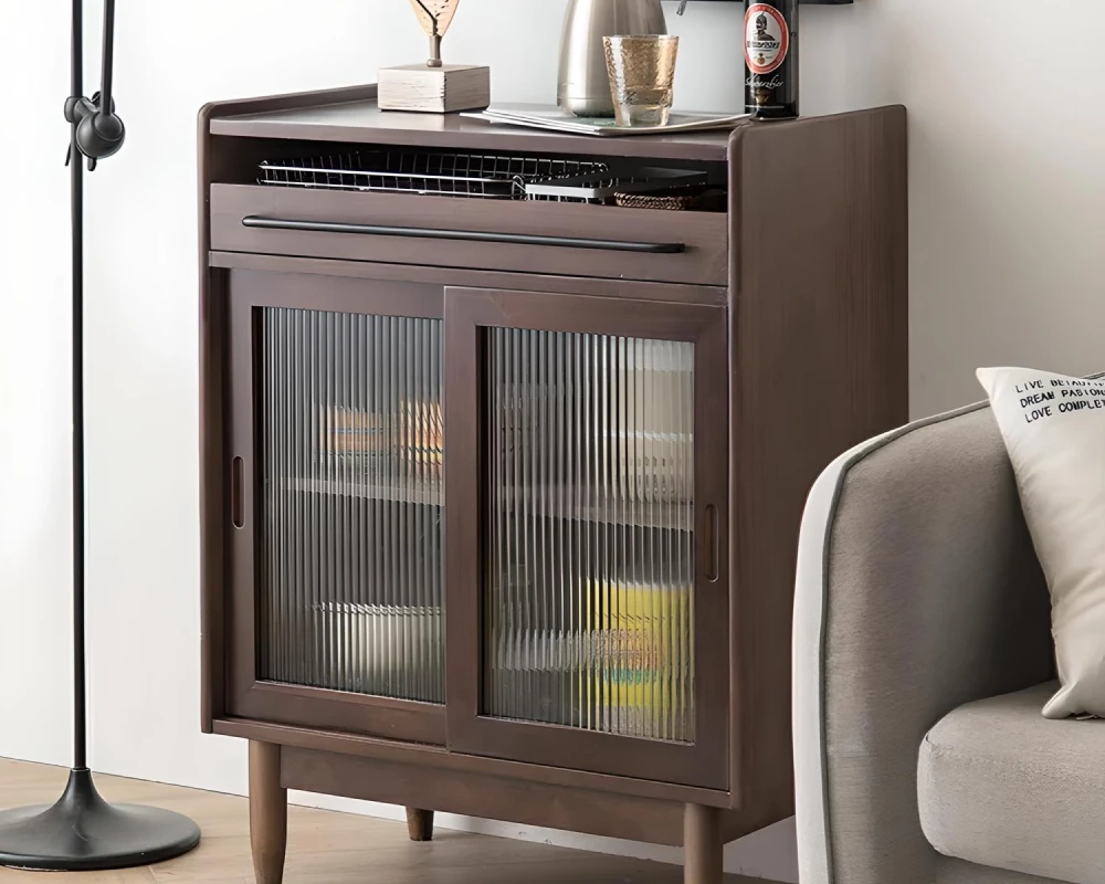 wooden sideboard with glass doors